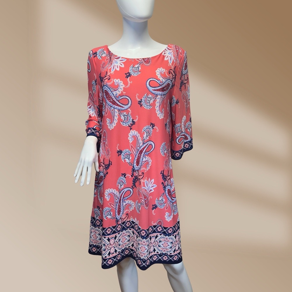 Sandra Darren Ladies Pink Floral Paisley Print Dress Sz Large